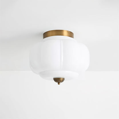 Art Deco Ceiling Lamp with Ribbed Glass Shade and Ornate Canopy