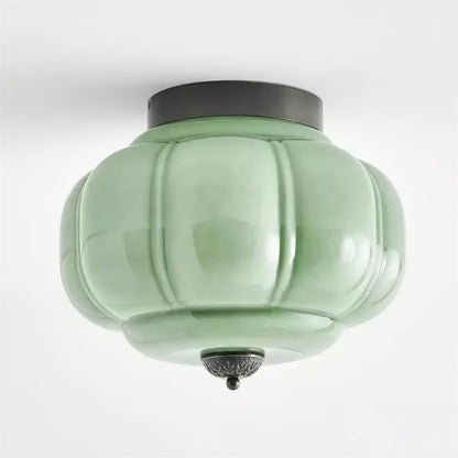 Art Deco Ceiling Lamp with Ribbed Glass Shade and Ornate Canopy
