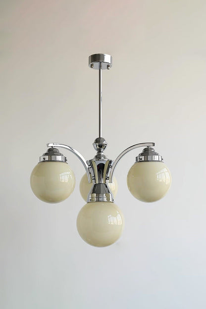 Art Deco Chandelier with Globe Shades and Chrome Arms