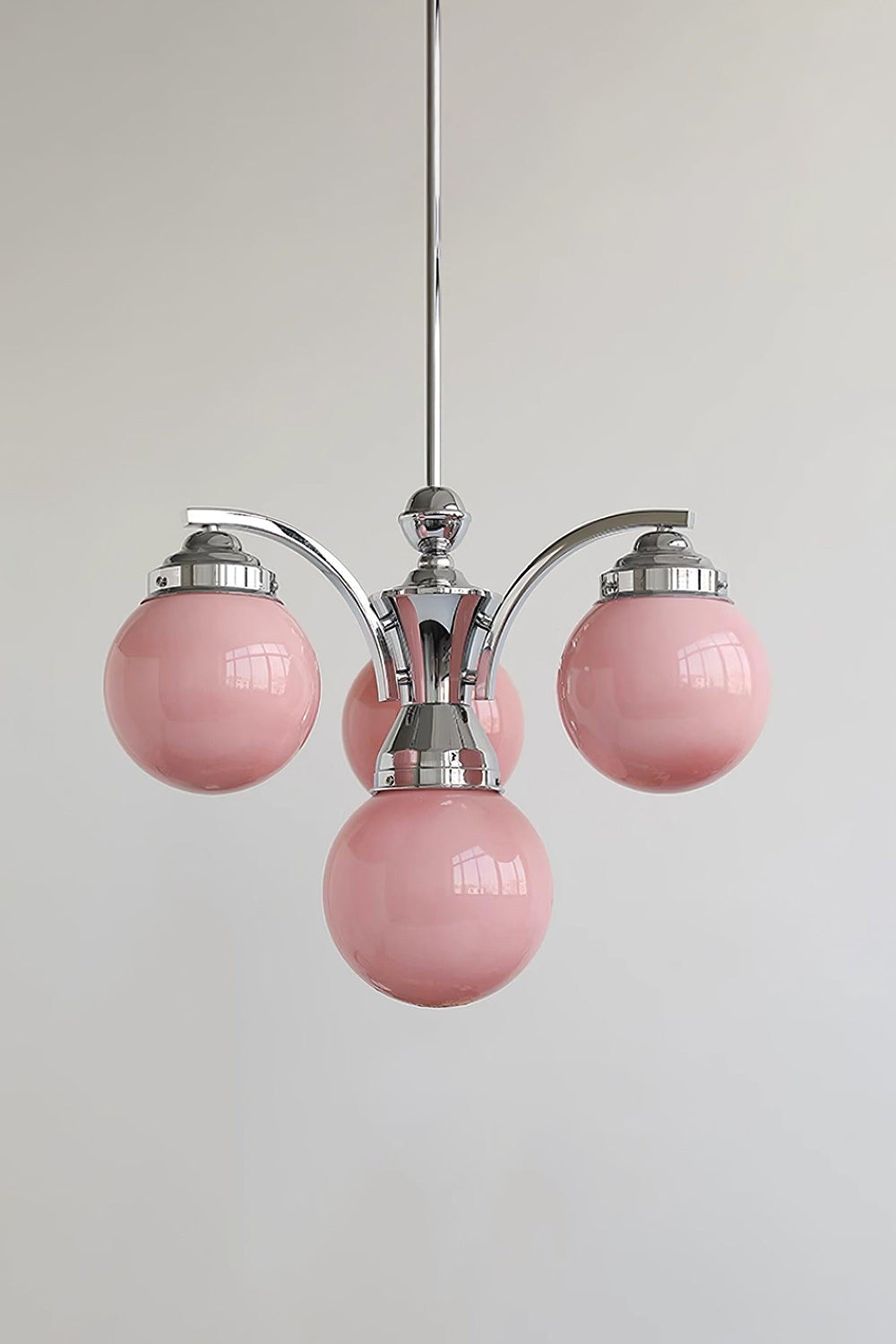 Art Deco Chandelier with Globe Shades and Chrome Arms