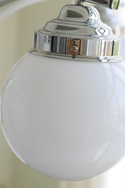 Art Deco Chandelier with Globe Shades and Chrome Arms
