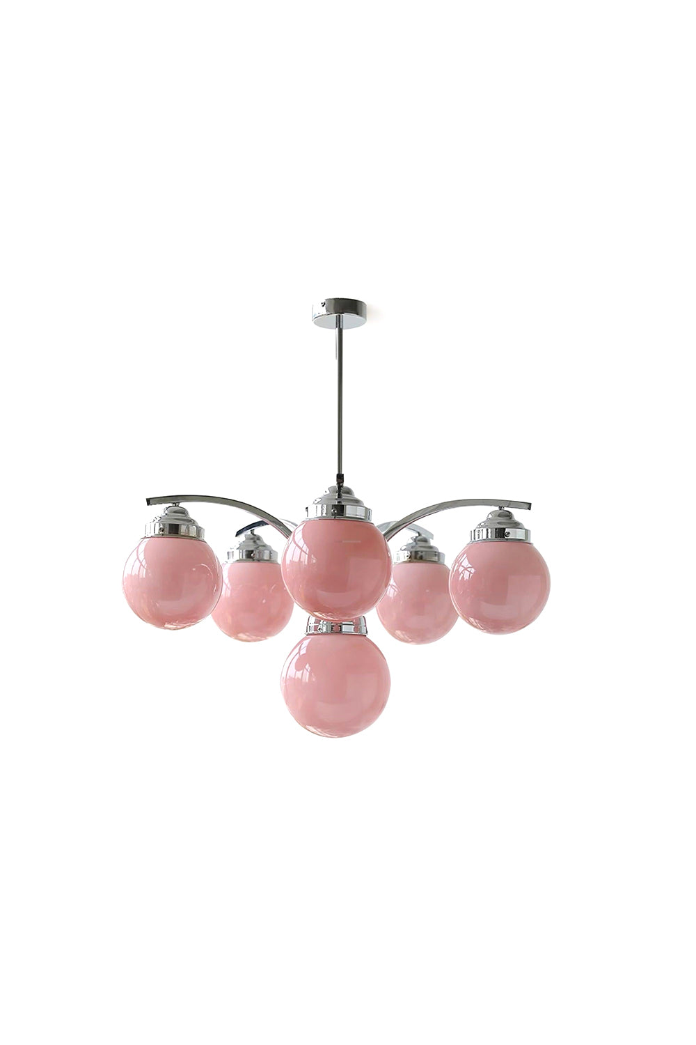 Art Deco Chandelier with Globe Shades and Chrome Arms
