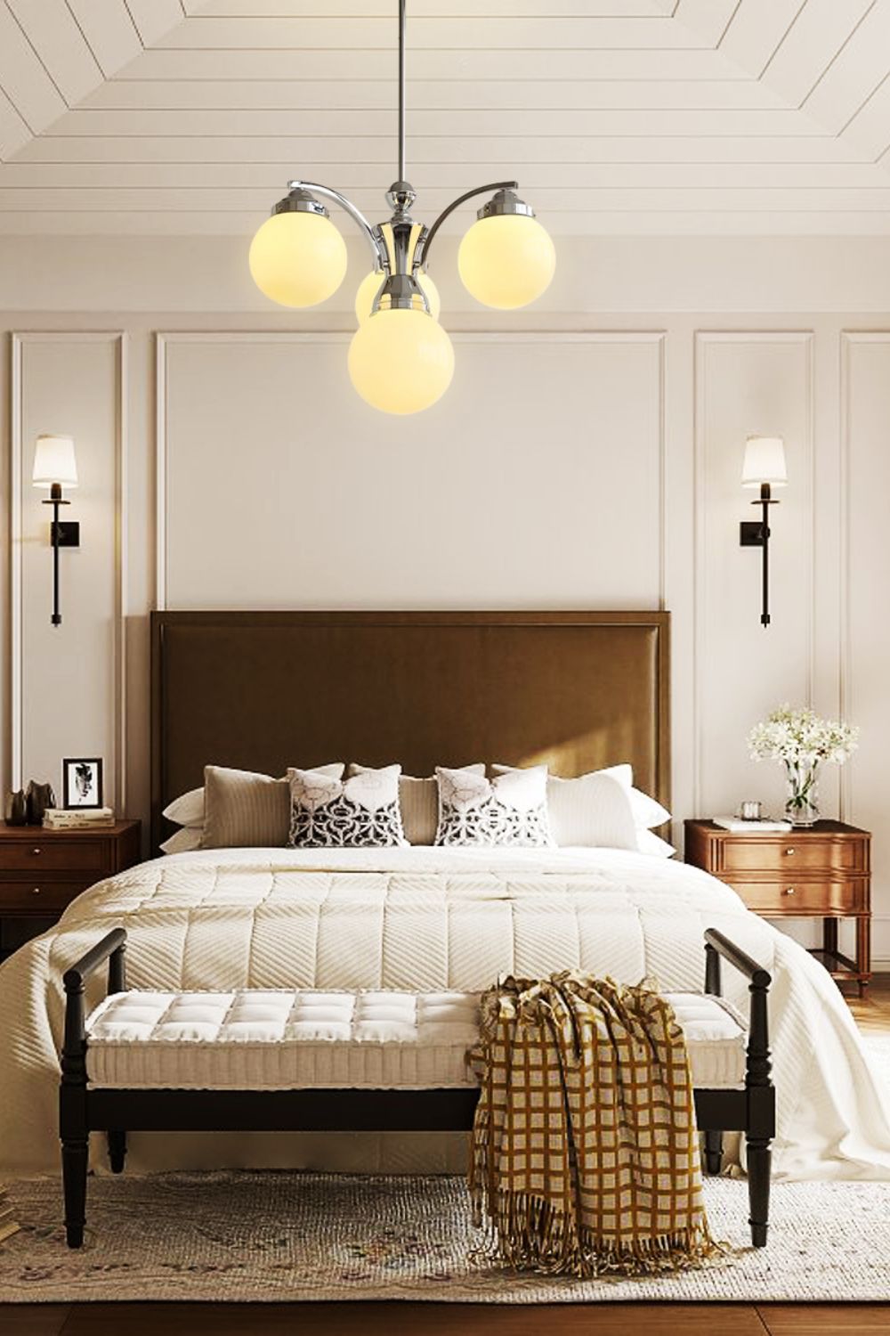 Art Deco Chandelier with Globe Shades and Chrome Arms