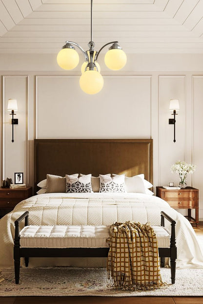 Art Deco Chandelier with Globe Shades and Chrome Arms