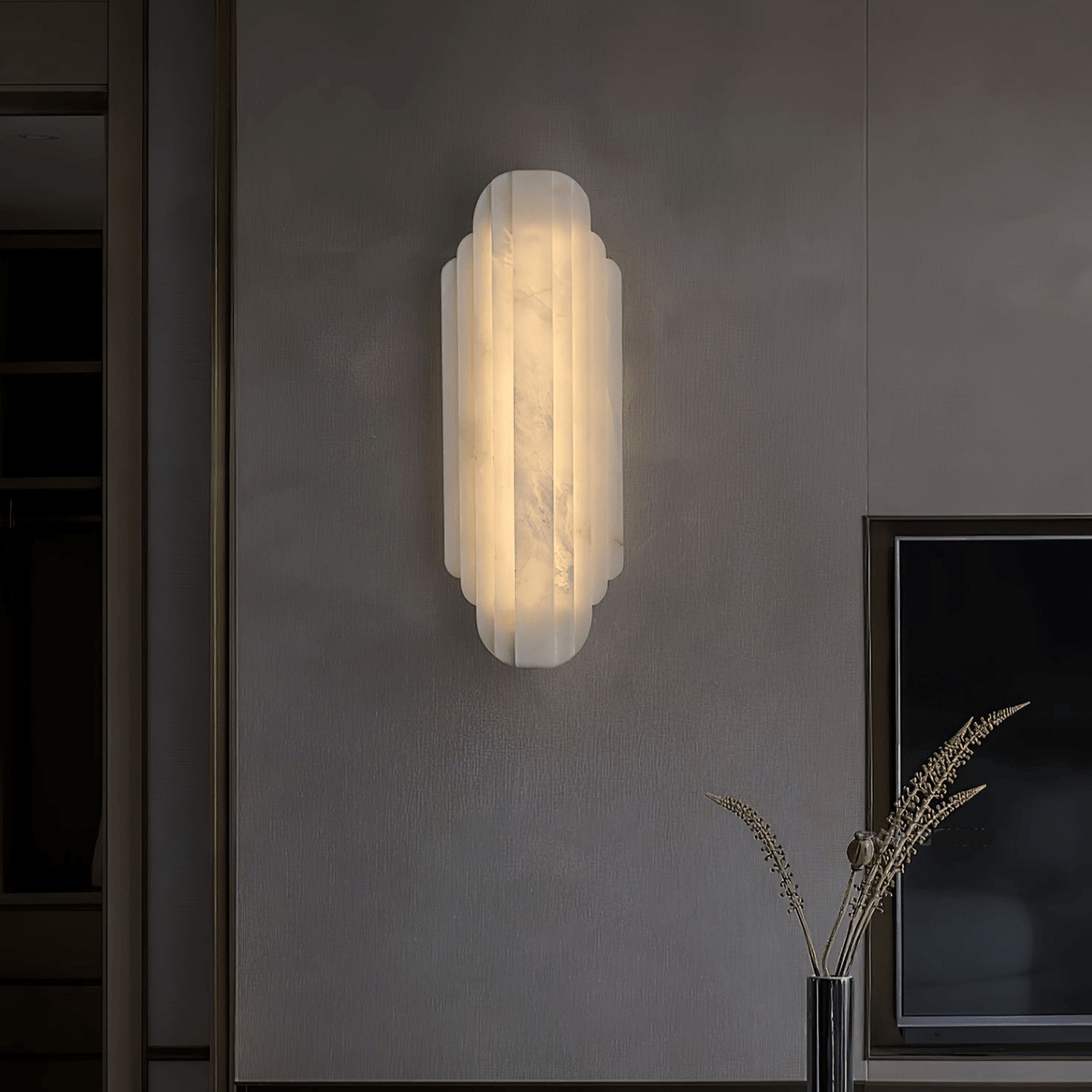 Art Deco Wall Lamp with Alabaster Shade and Integrated LED