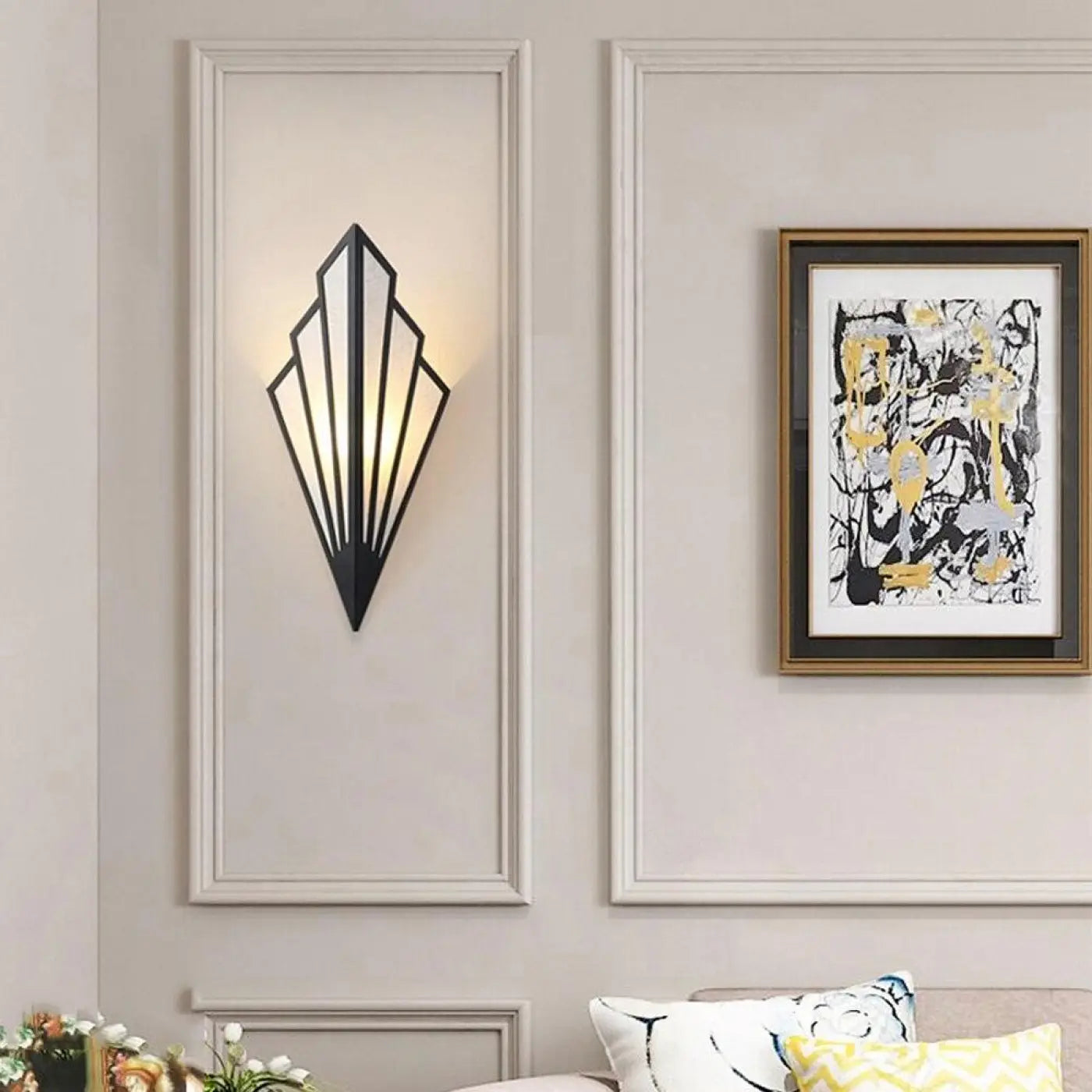 Art Deco Wall Lamp with Diamond Fan Shape and Frosted Glass Panels