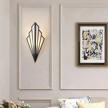 Art Deco Wall Lamp with Diamond Fan Shape and Frosted Glass Panels