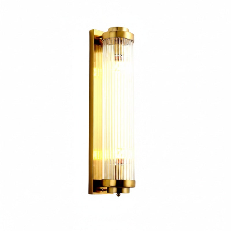 Art Deco Wall Lamp with Ribbed Glass Cylinder Shade and Brass Finish