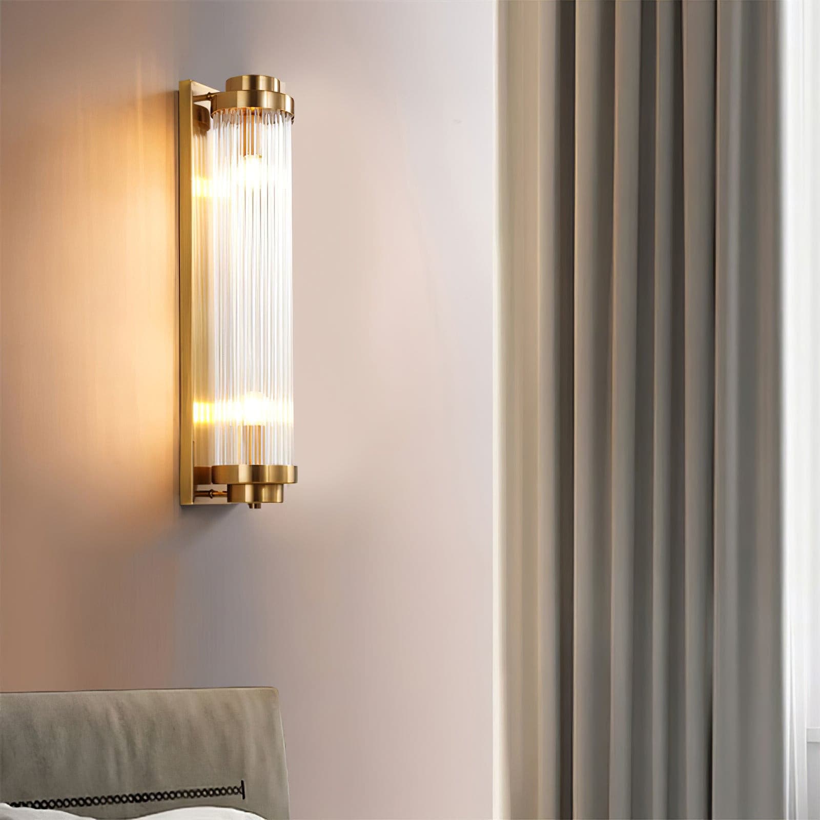 Art Deco Wall Lamp with Ribbed Glass Cylinder Shade and Brass Finish