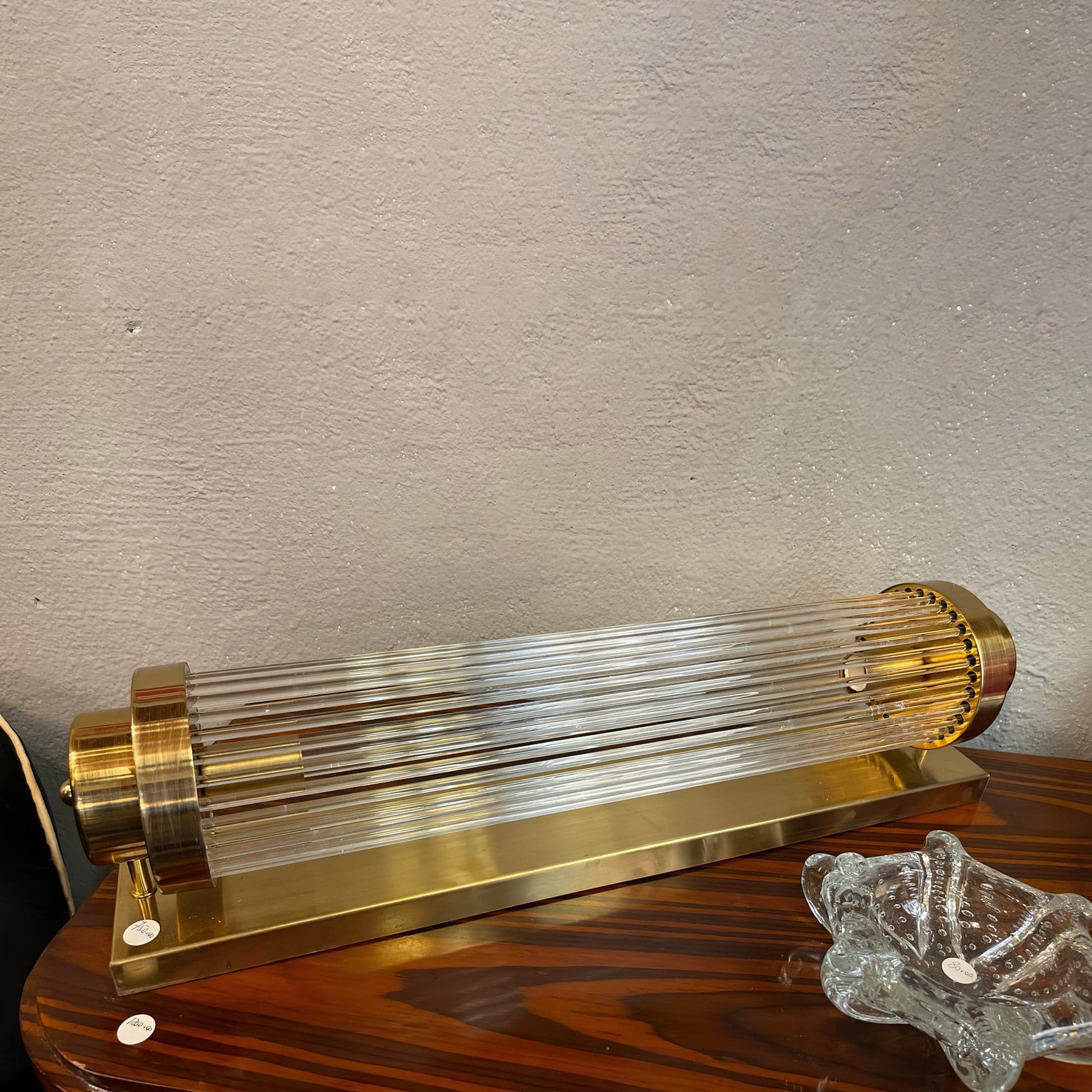 Art Deco Wall Lamp with Ribbed Glass Cylinder Shade and Brass Finish