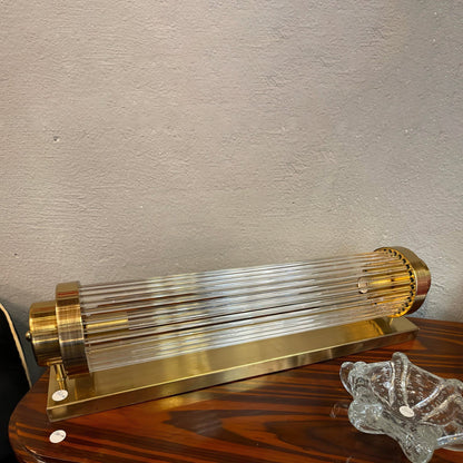 Art Deco Wall Lamp with Ribbed Glass Cylinder Shade and Brass Finish