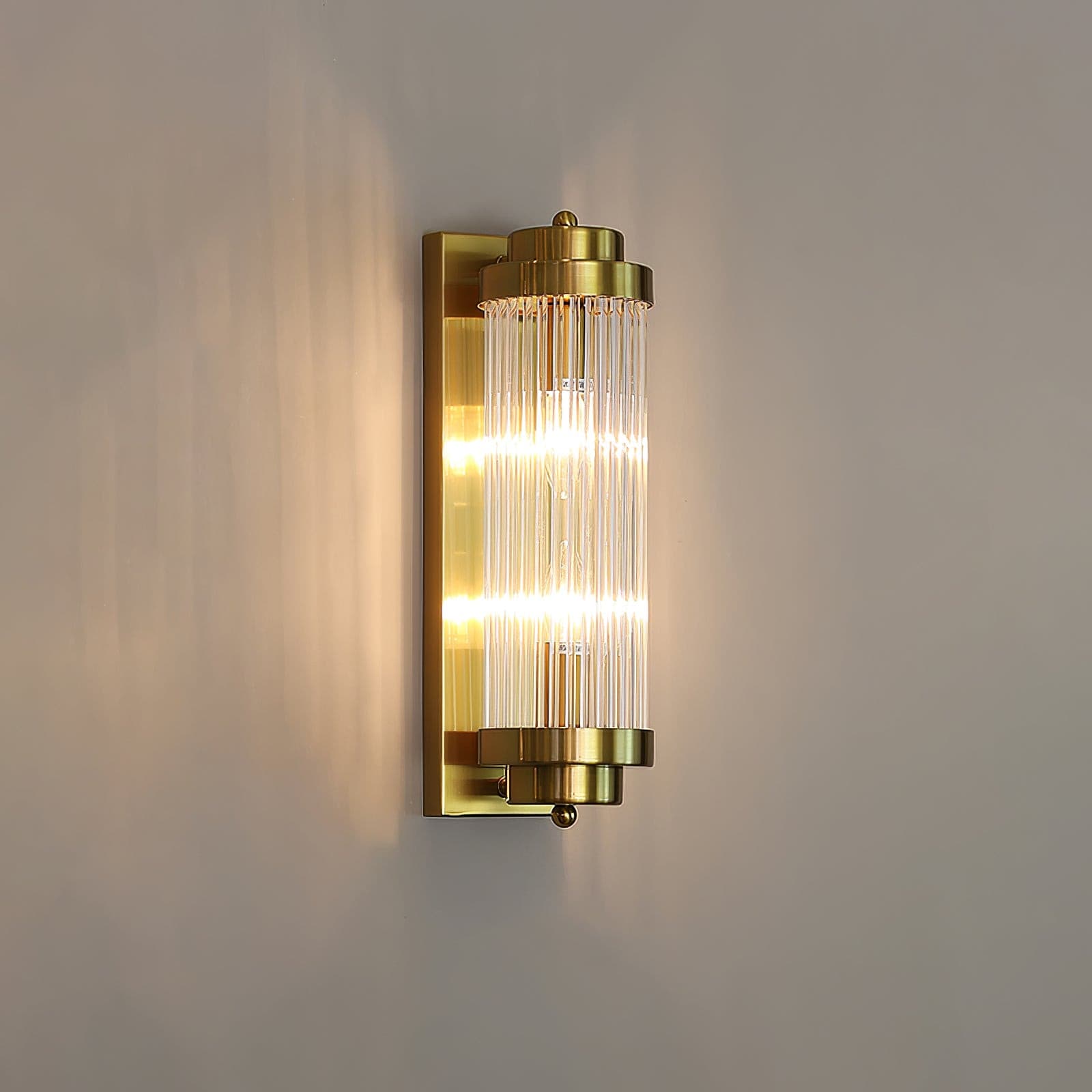 Art Deco Wall Lamp with Ribbed Glass Cylinder Shade and Brass Finish