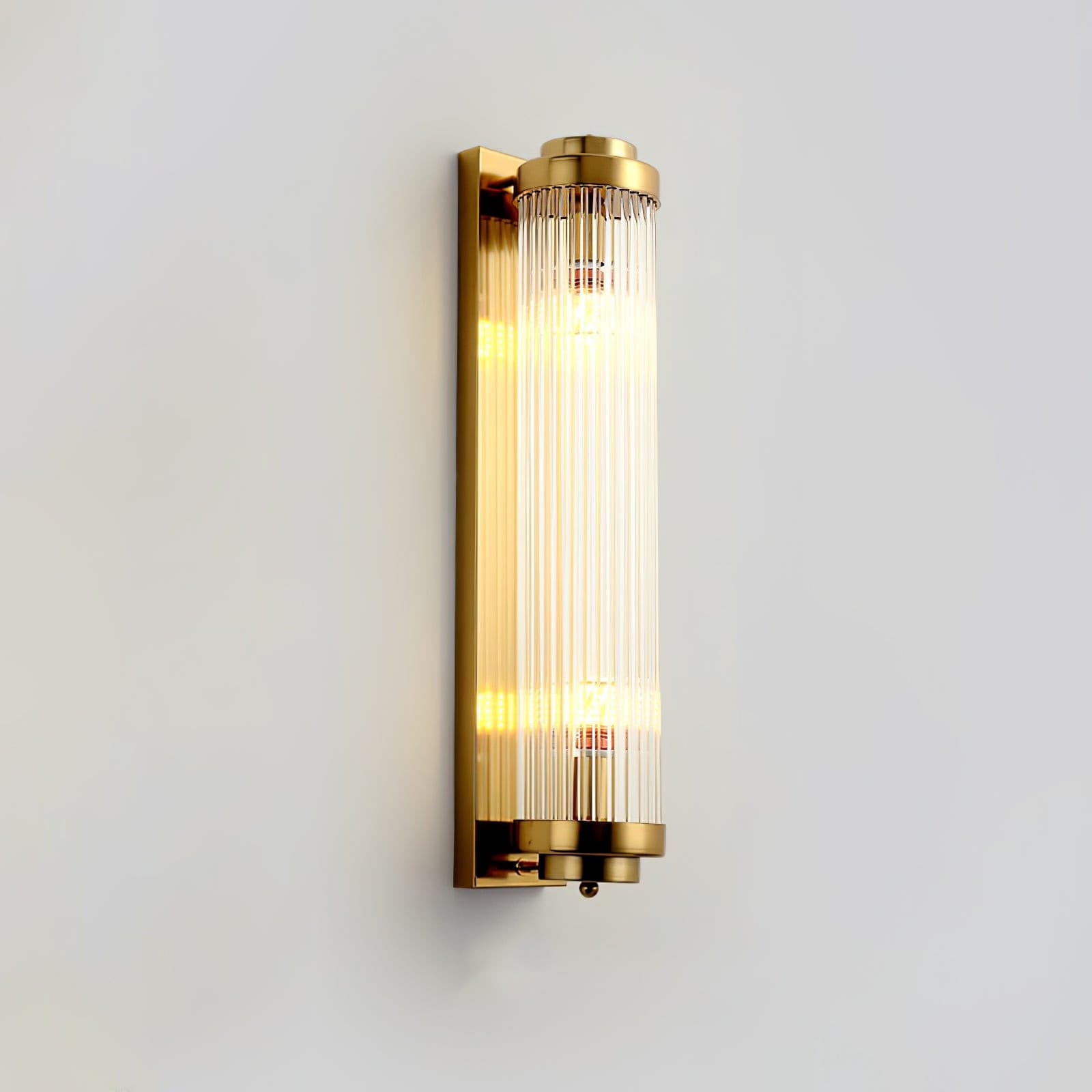 Art Deco Wall Lamp with Ribbed Glass Cylinder Shade and Brass Finish