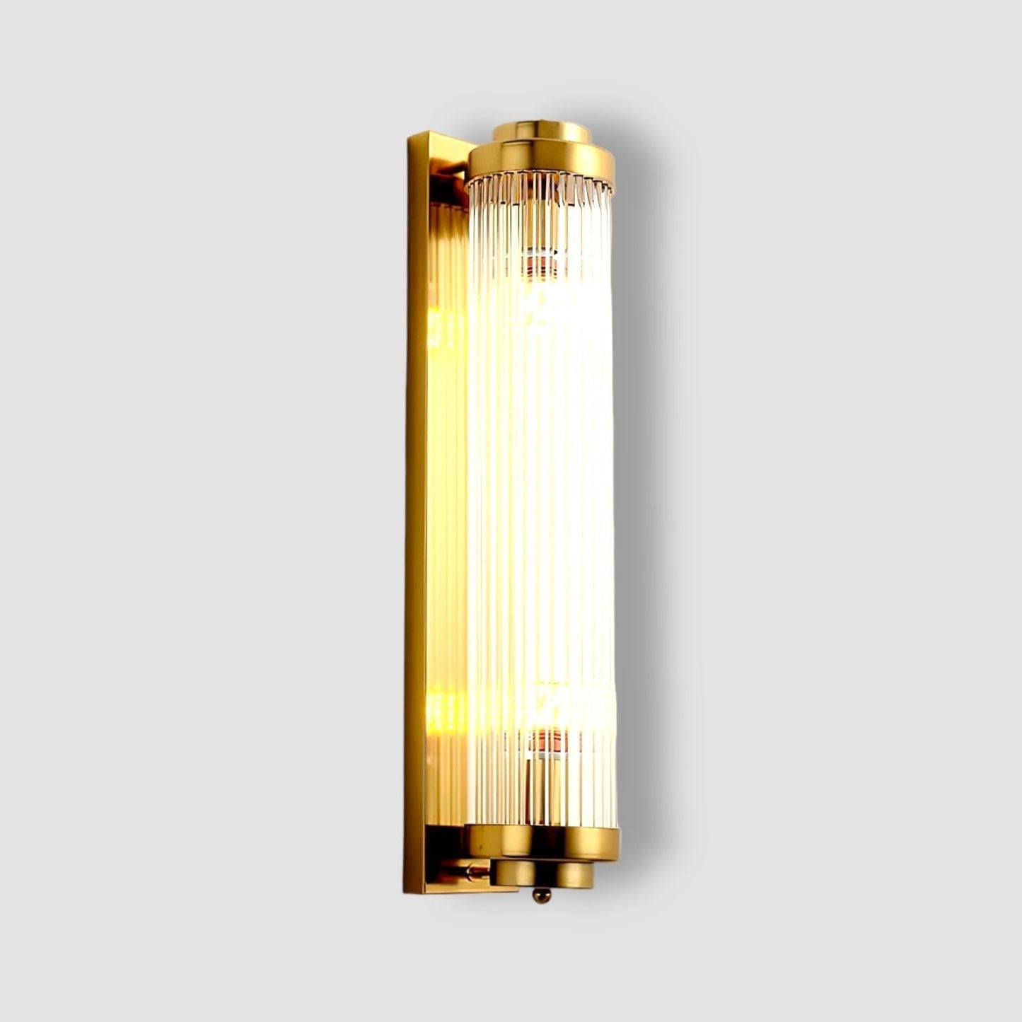 Art Deco Wall Lamp with Ribbed Glass Cylinder Shade and Brass Finish
