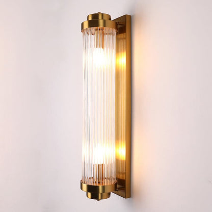 Art Deco Wall Lamp with Ribbed Glass Cylinder Shade and Brass Finish