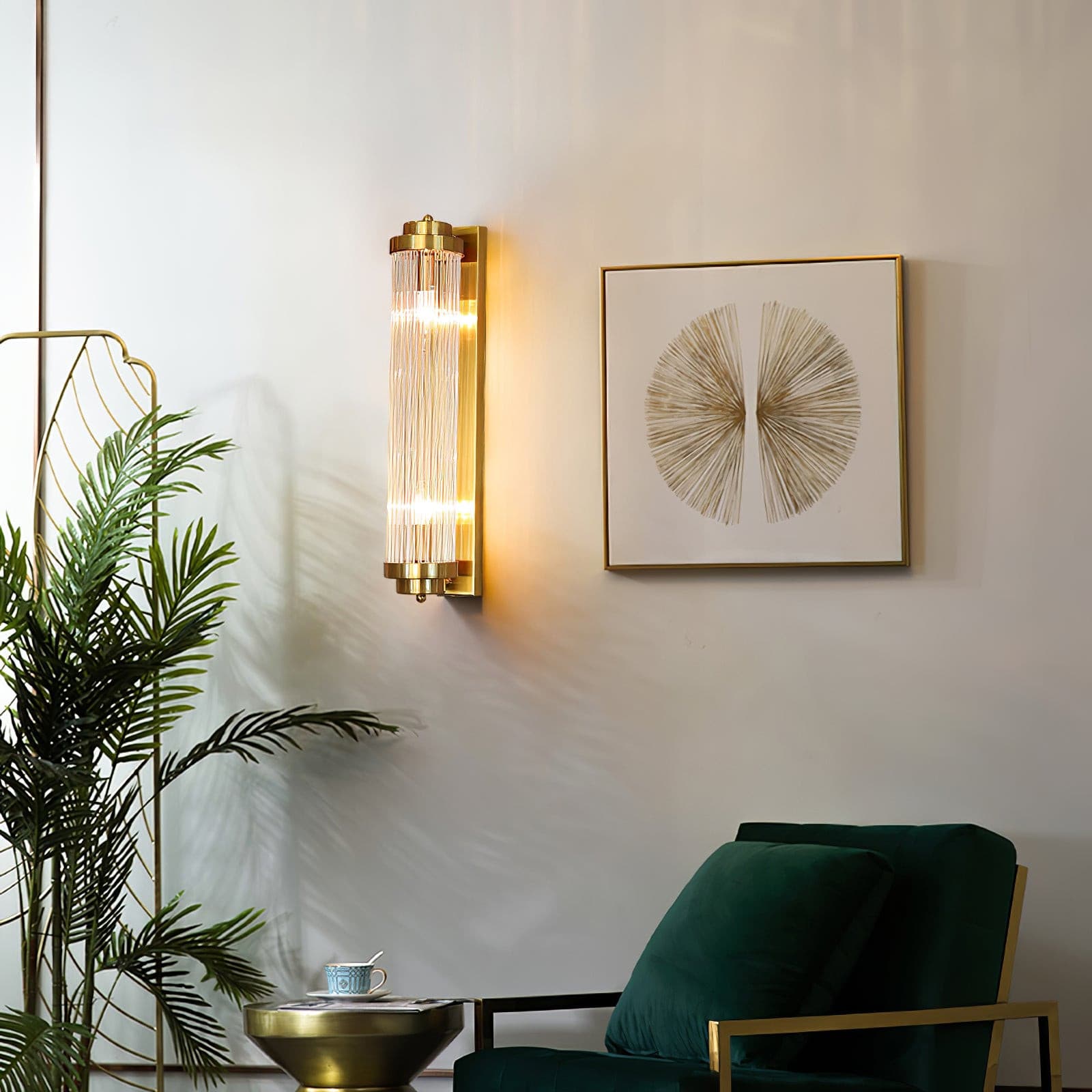 Art Deco Wall Lamp with Ribbed Glass Cylinder Shade and Brass Finish