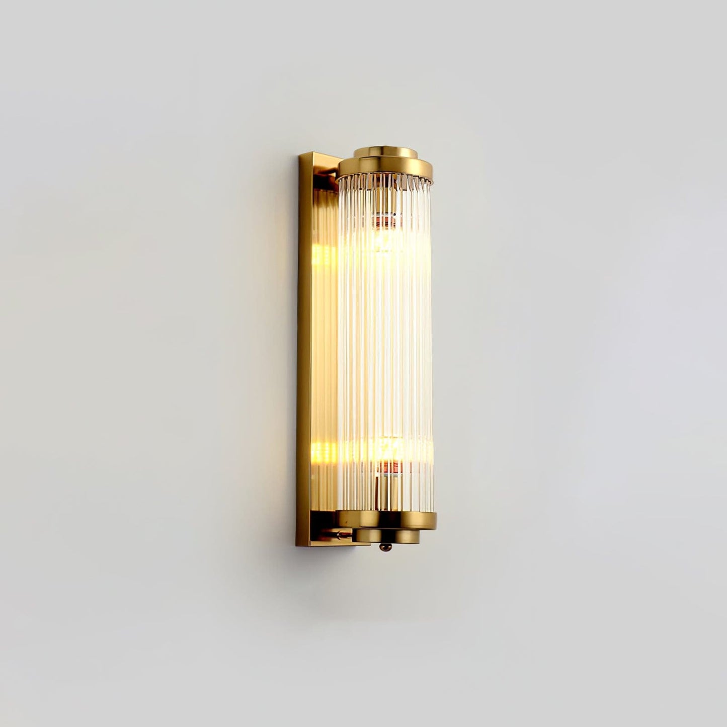 Art Deco Wall Lamp with Ribbed Glass Cylinder Shade and Brass Finish