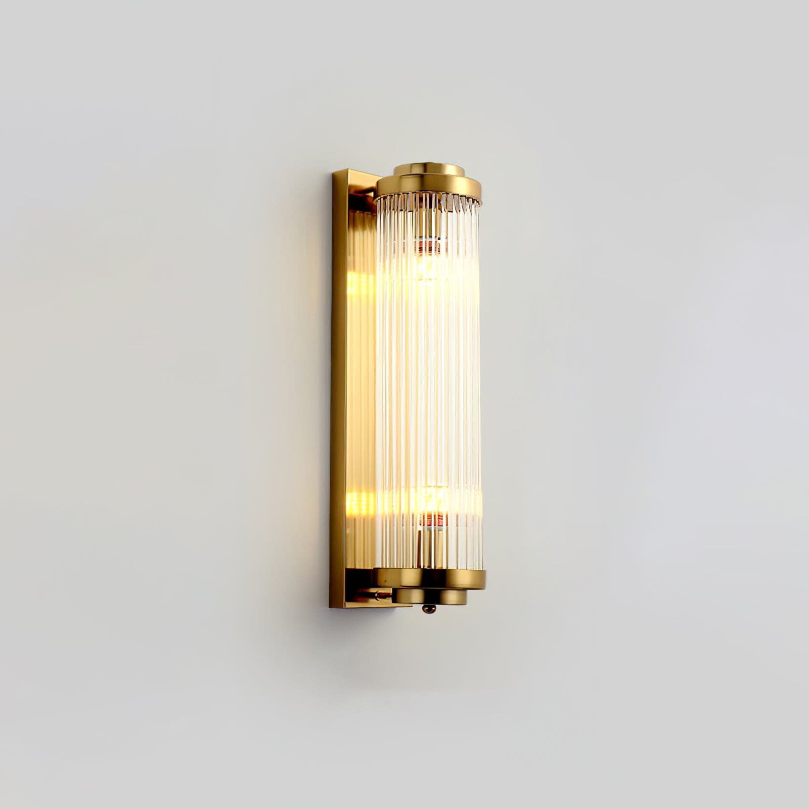 Art Deco Wall Lamp with Ribbed Glass Cylinder Shade and Brass Finish