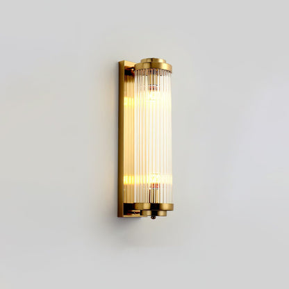 Art Deco Wall Lamp with Ribbed Glass Cylinder Shade and Brass Finish