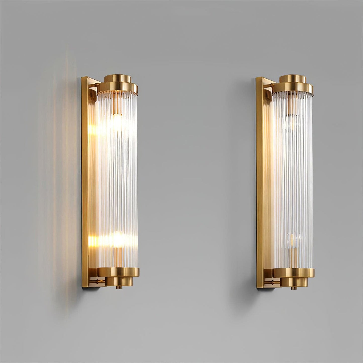 Art Deco Wall Lamp with Ribbed Glass Cylinder Shade and Brass Finish