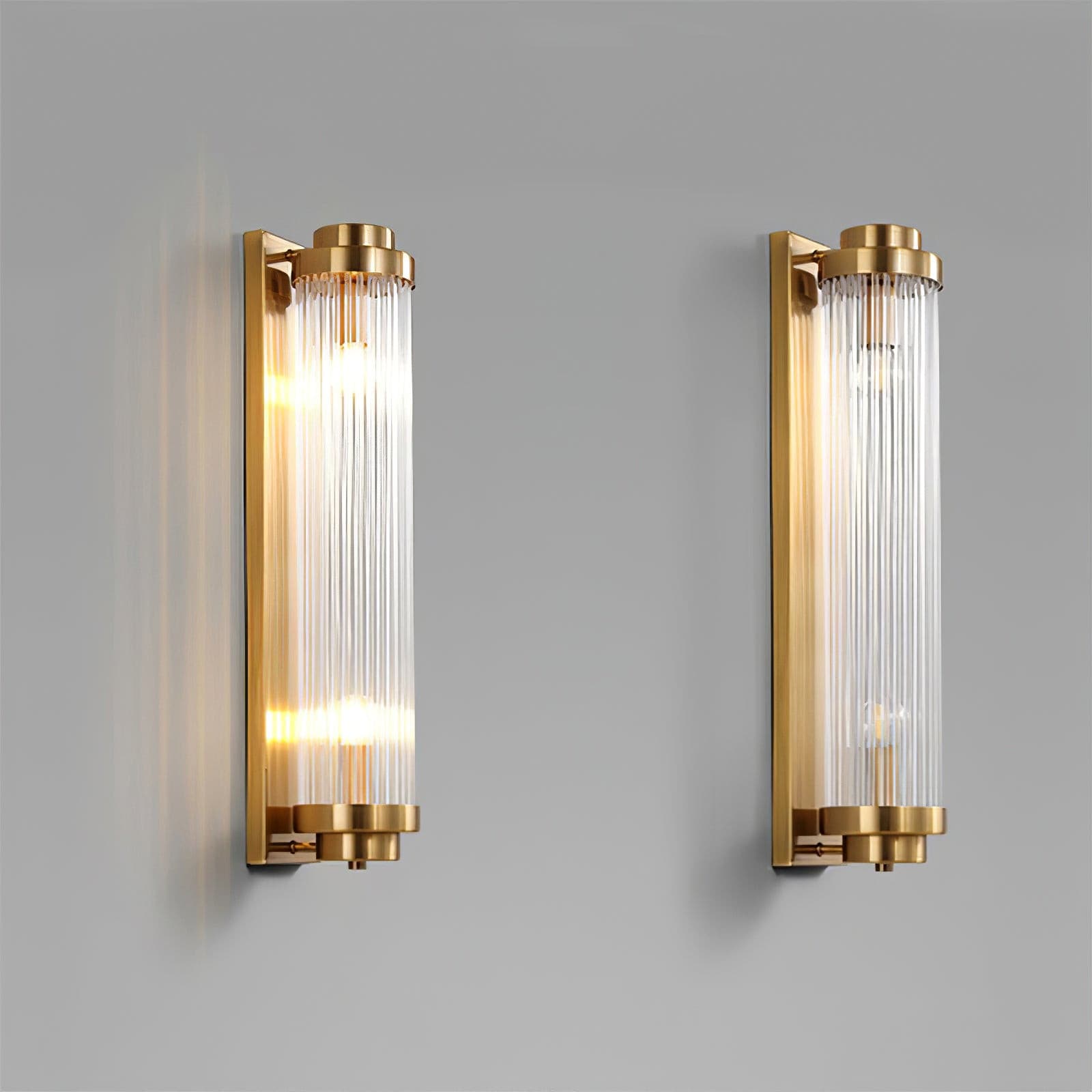 Art Deco Wall Lamp with Ribbed Glass Cylinder Shade and Brass Finish