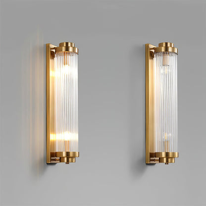 Art Deco Wall Lamp with Ribbed Glass Cylinder Shade and Brass Finish