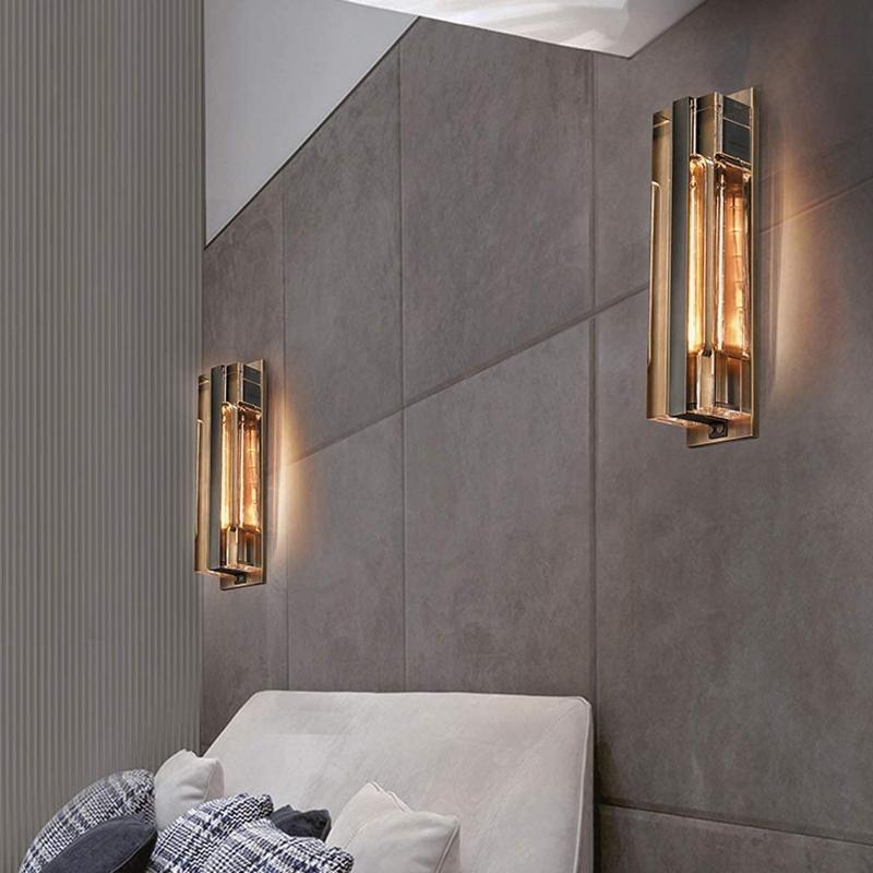 Art Deco Wall Sconce with Glass Panel and Exposed Bulb