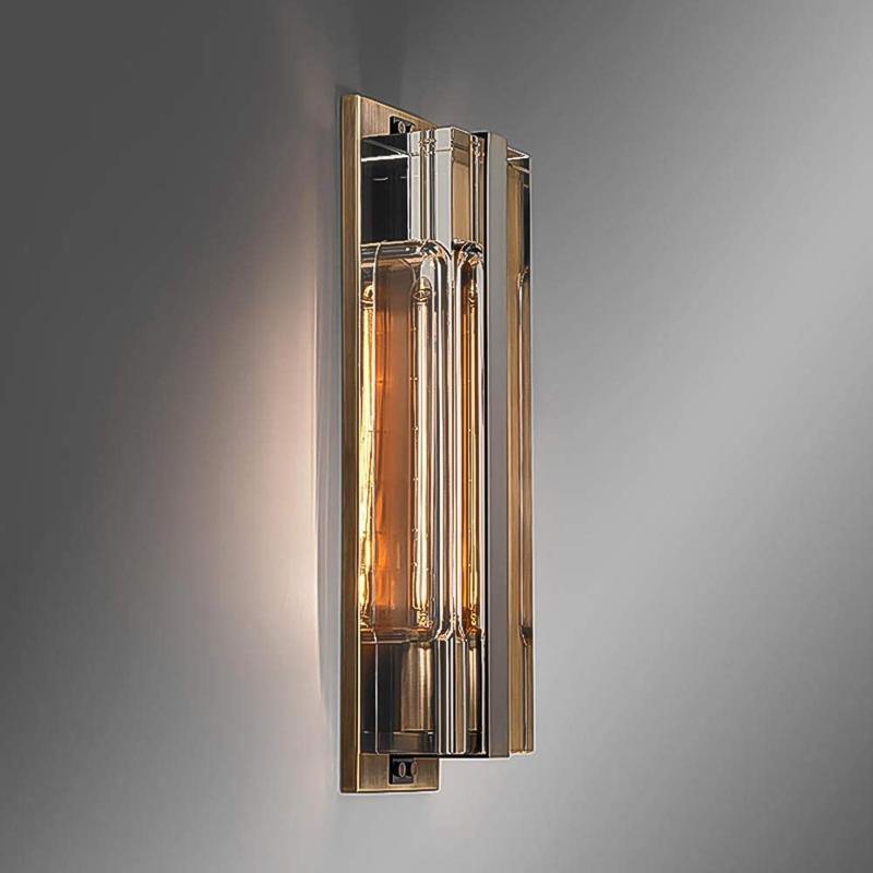 Art Deco Wall Sconce with Glass Panel and Exposed Bulb