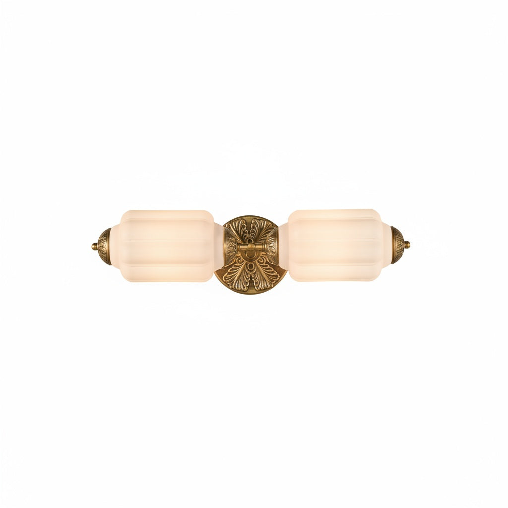 Art Deco Wall Sconce with Ornate Brass Backplate and Glass Shades