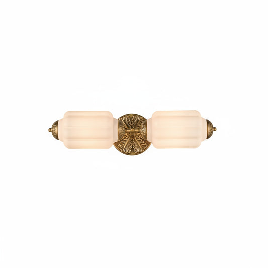 Art Deco Wall Sconce with Ornate Brass Backplate and Glass Shades