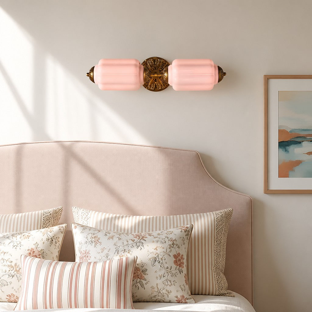 Art Deco Wall Sconce with Ornate Brass Backplate and Glass Shades