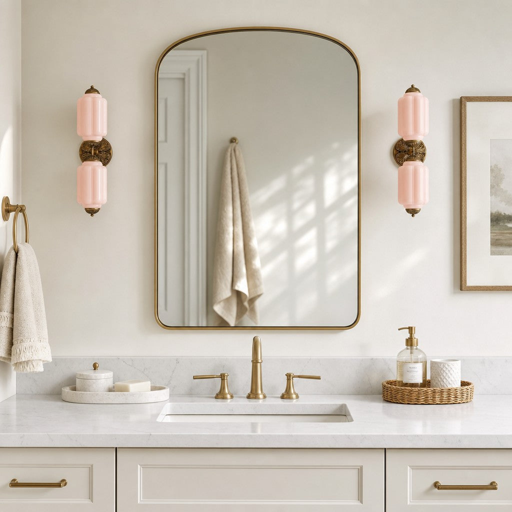 Art Deco Wall Sconce with Ornate Brass Backplate and Glass Shades