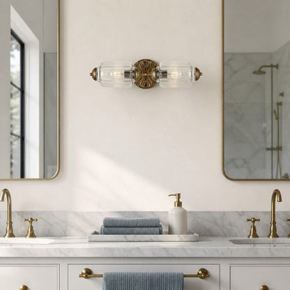 Art Deco Wall Sconce with Ornate Brass Backplate and Glass Shades