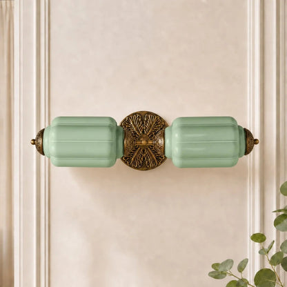 Art Deco Wall Sconce with Ornate Brass Backplate and Glass Shades