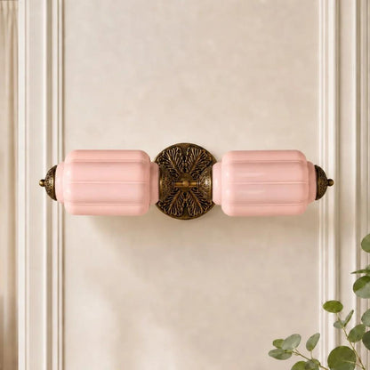 Art Deco Wall Sconce with Ornate Brass Backplate and Glass Shades
