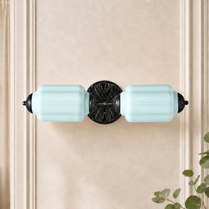 Art Deco Wall Sconce with Ornate Brass Backplate and Glass Shades