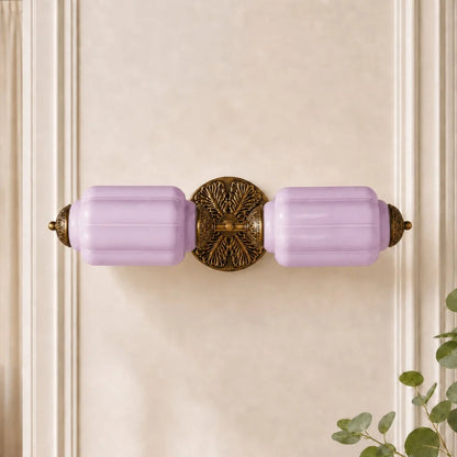 Art Deco Wall Sconce with Ornate Brass Backplate and Glass Shades