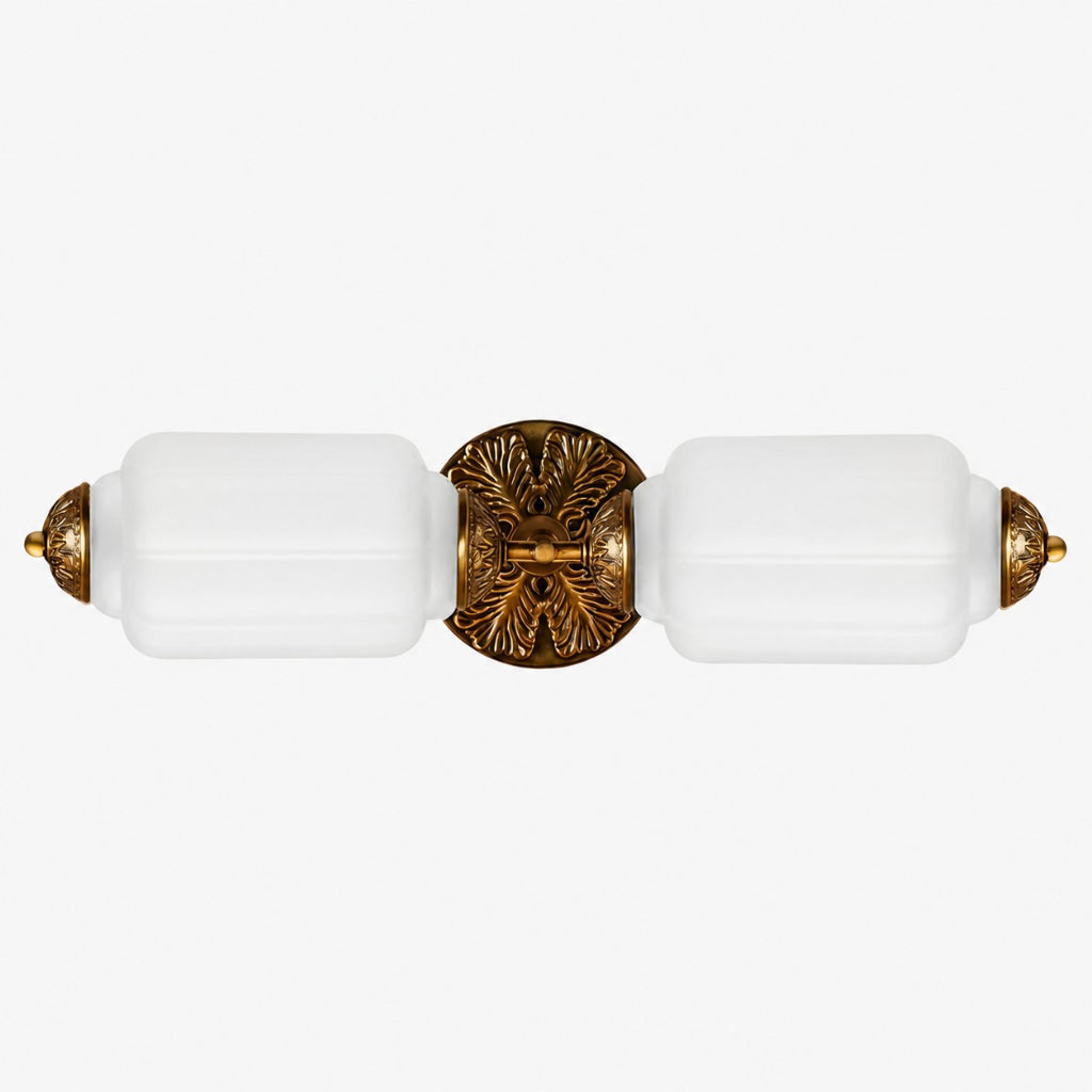 Art Deco Wall Sconce with Ornate Brass Backplate and Glass Shades
