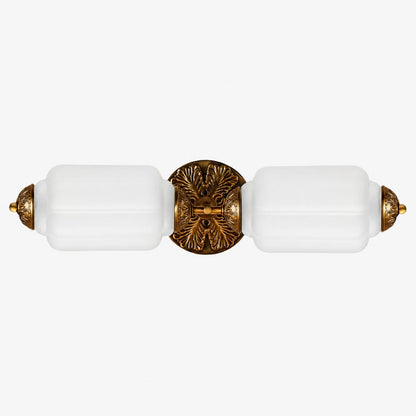 Art Deco Wall Sconce with Ornate Brass Backplate and Glass Shades