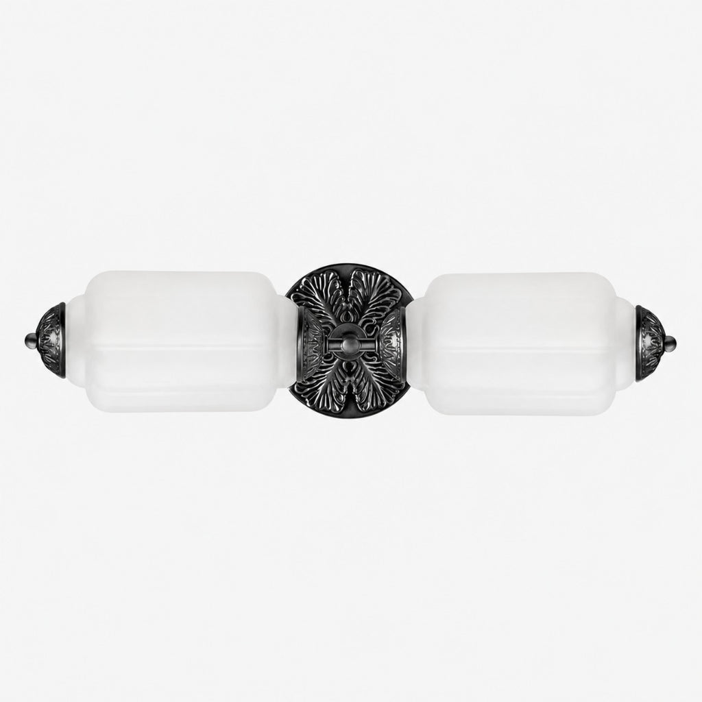 Art Deco Wall Sconce with Ornate Brass Backplate and Glass Shades