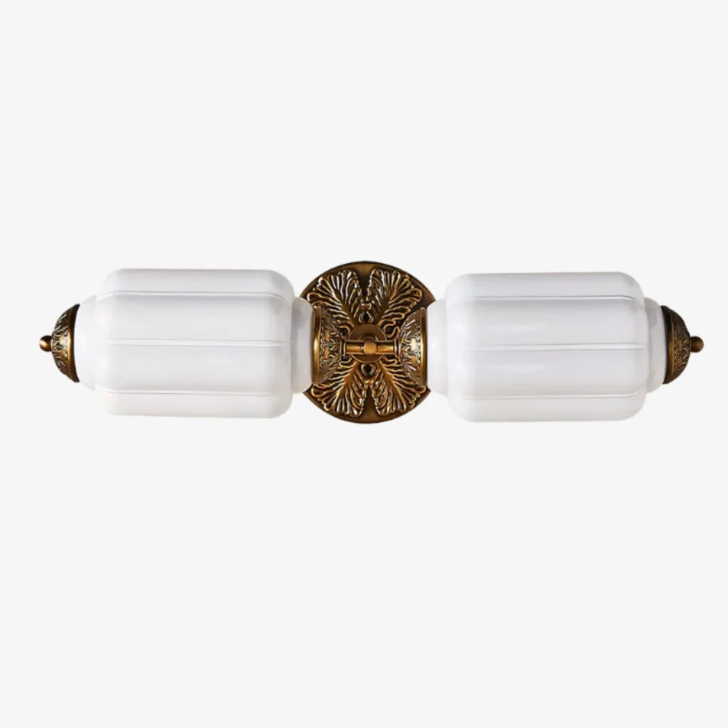 Art Deco Wall Sconce with Ornate Brass Backplate and Glass Shades