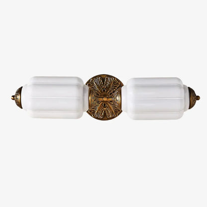Art Deco Wall Sconce with Ornate Brass Backplate and Glass Shades