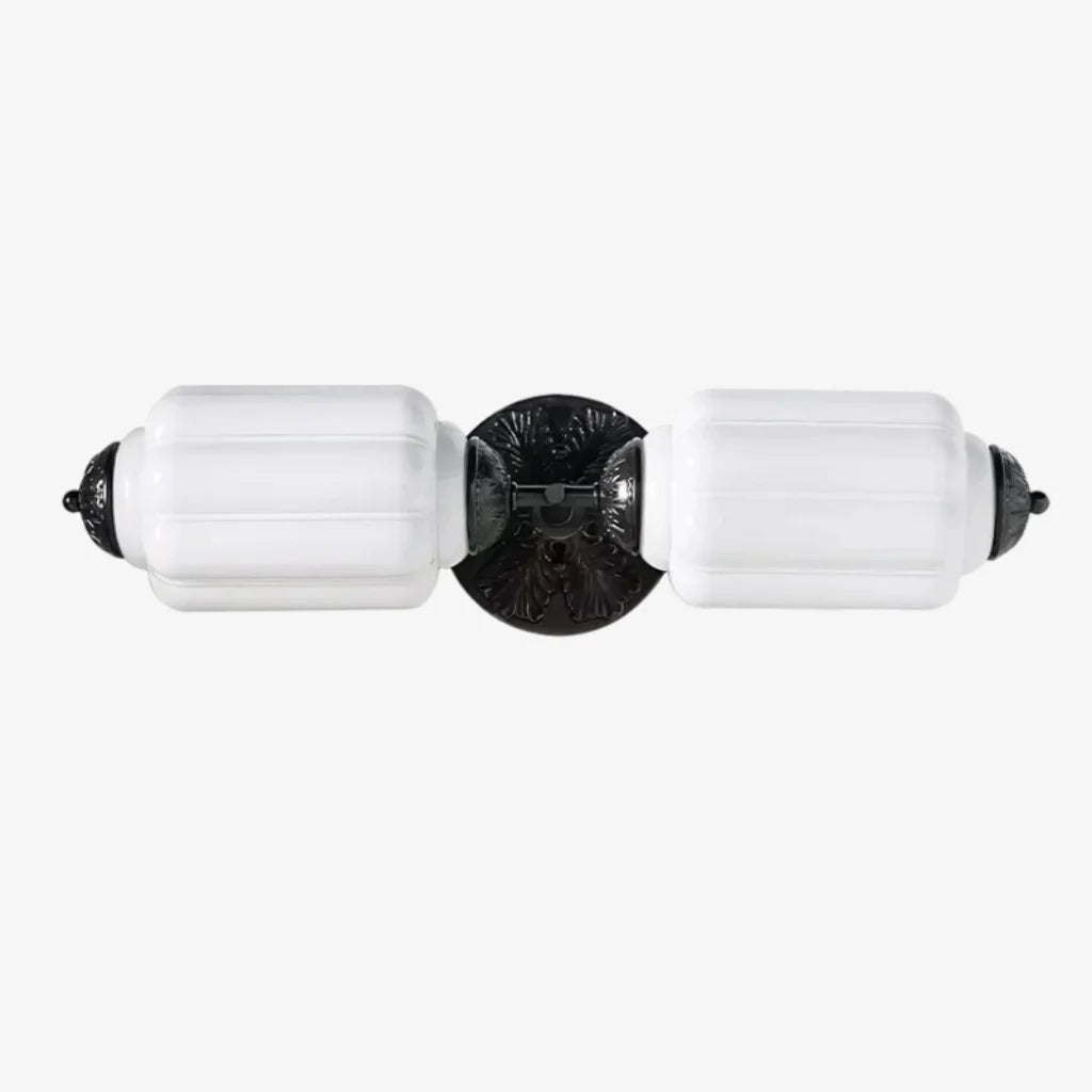 Art Deco Wall Sconce with Ornate Brass Backplate and Glass Shades