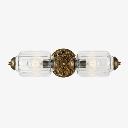 Art Deco Wall Sconce with Ornate Brass Backplate and Glass Shades