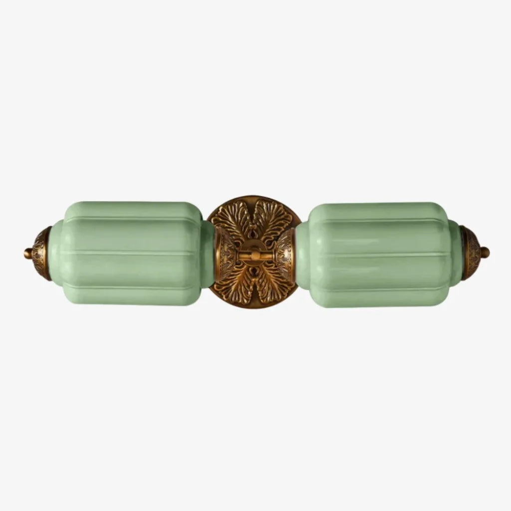 Art Deco Wall Sconce with Ornate Brass Backplate and Glass Shades
