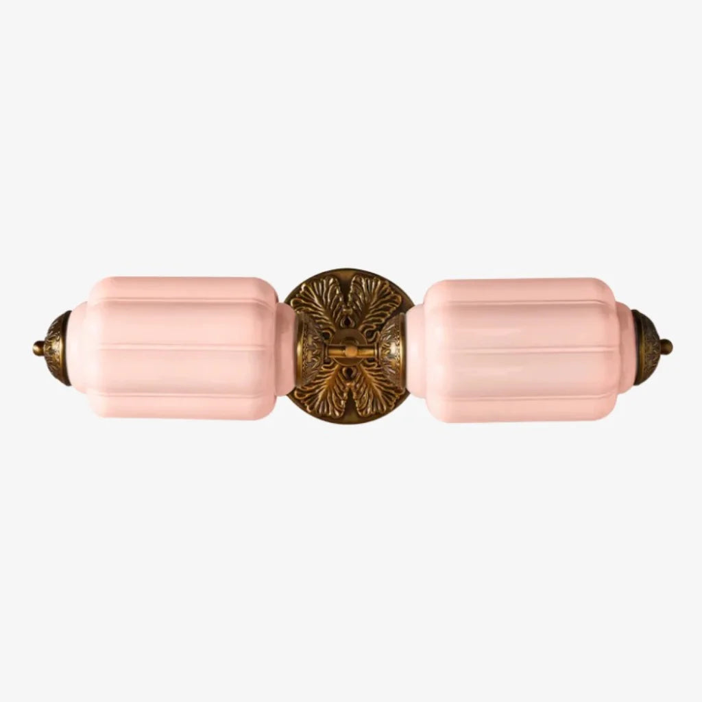 Art Deco Wall Sconce with Ornate Brass Backplate and Glass Shades