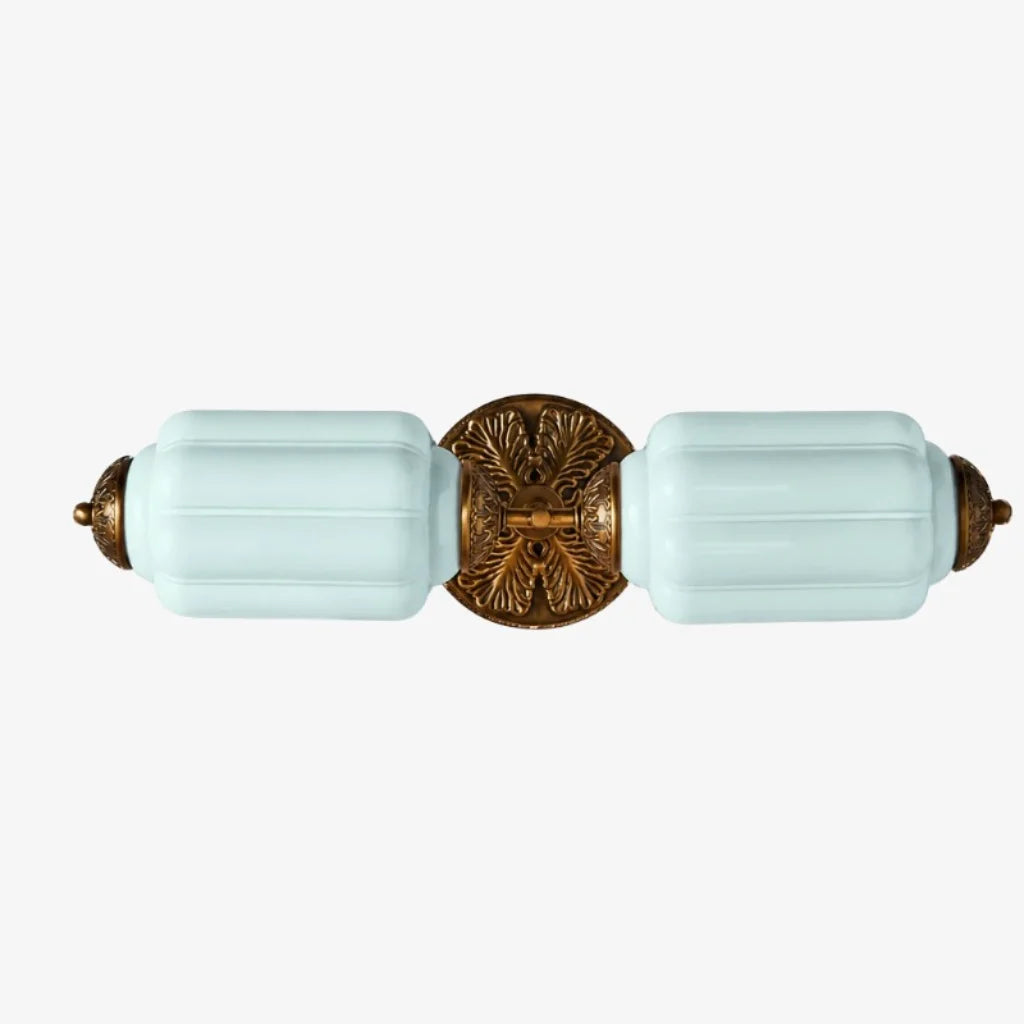 Art Deco Wall Sconce with Ornate Brass Backplate and Glass Shades