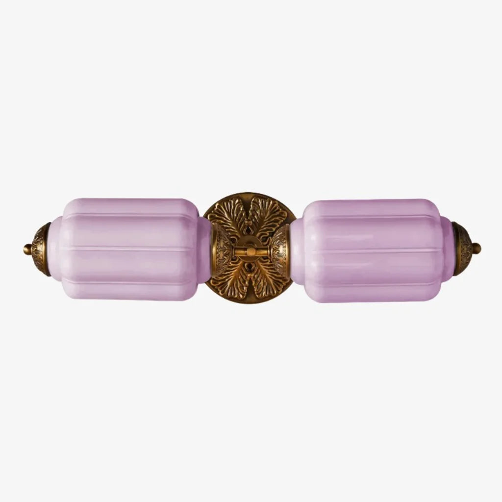 Art Deco Wall Sconce with Ornate Brass Backplate and Glass Shades
