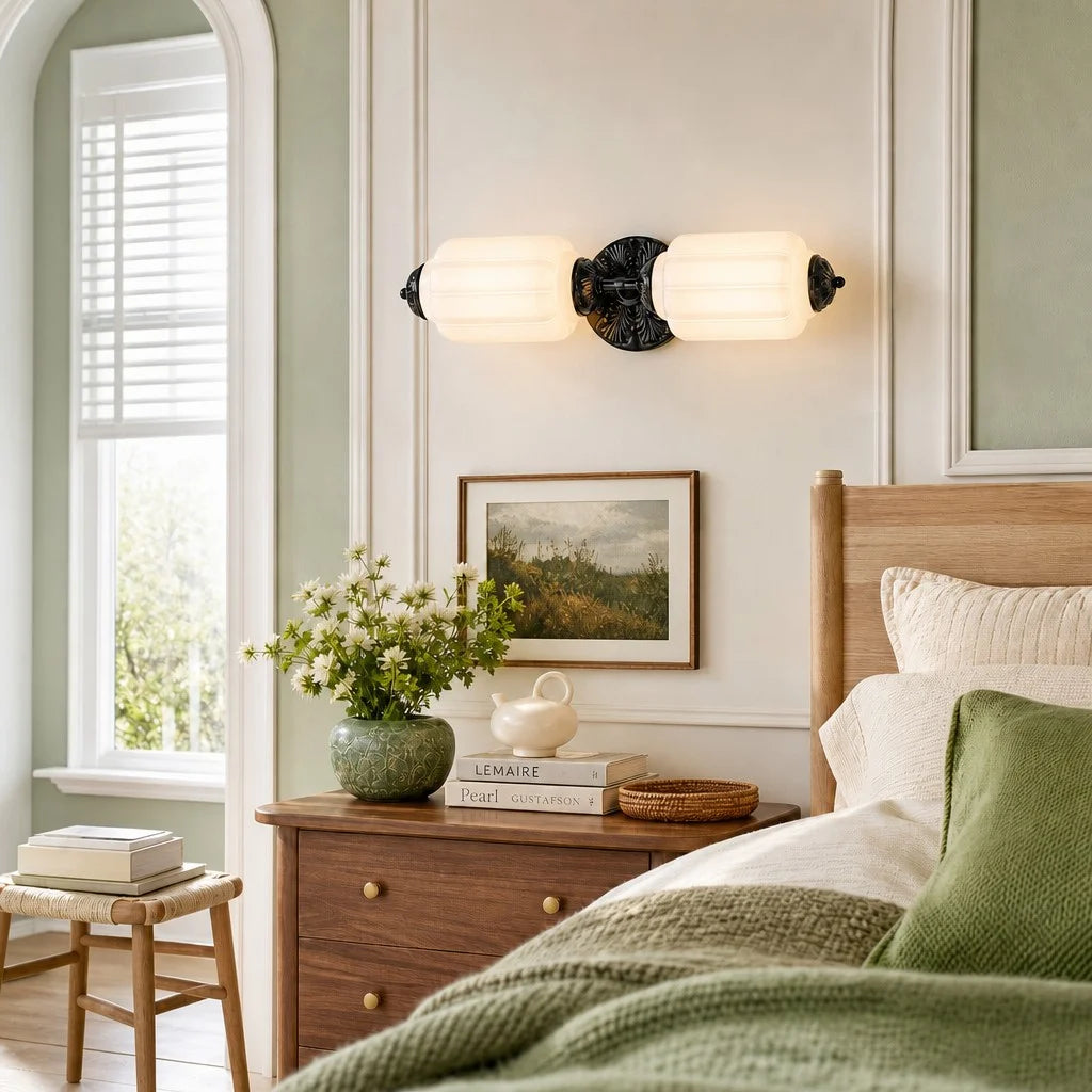 Art Deco Wall Sconce with Ornate Brass Backplate and Glass Shades