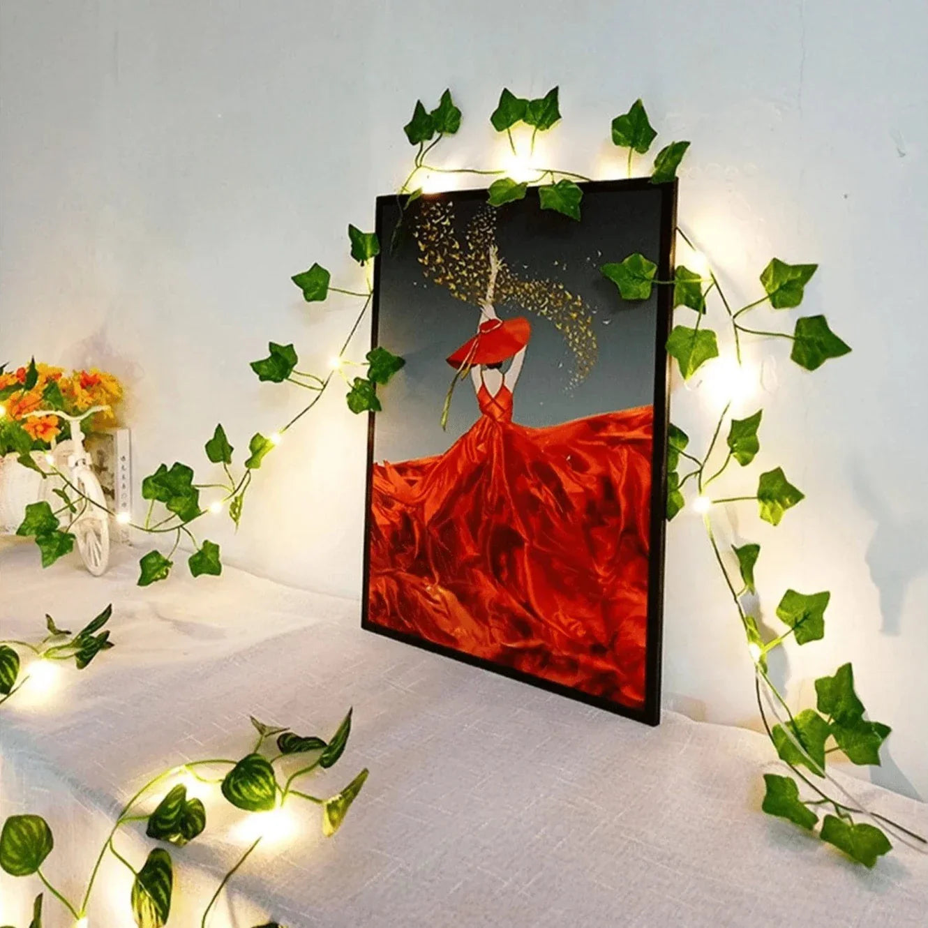 Artificial Ivy Vine Garland with LED Fairy Lights for Indoor and Outdoor Use